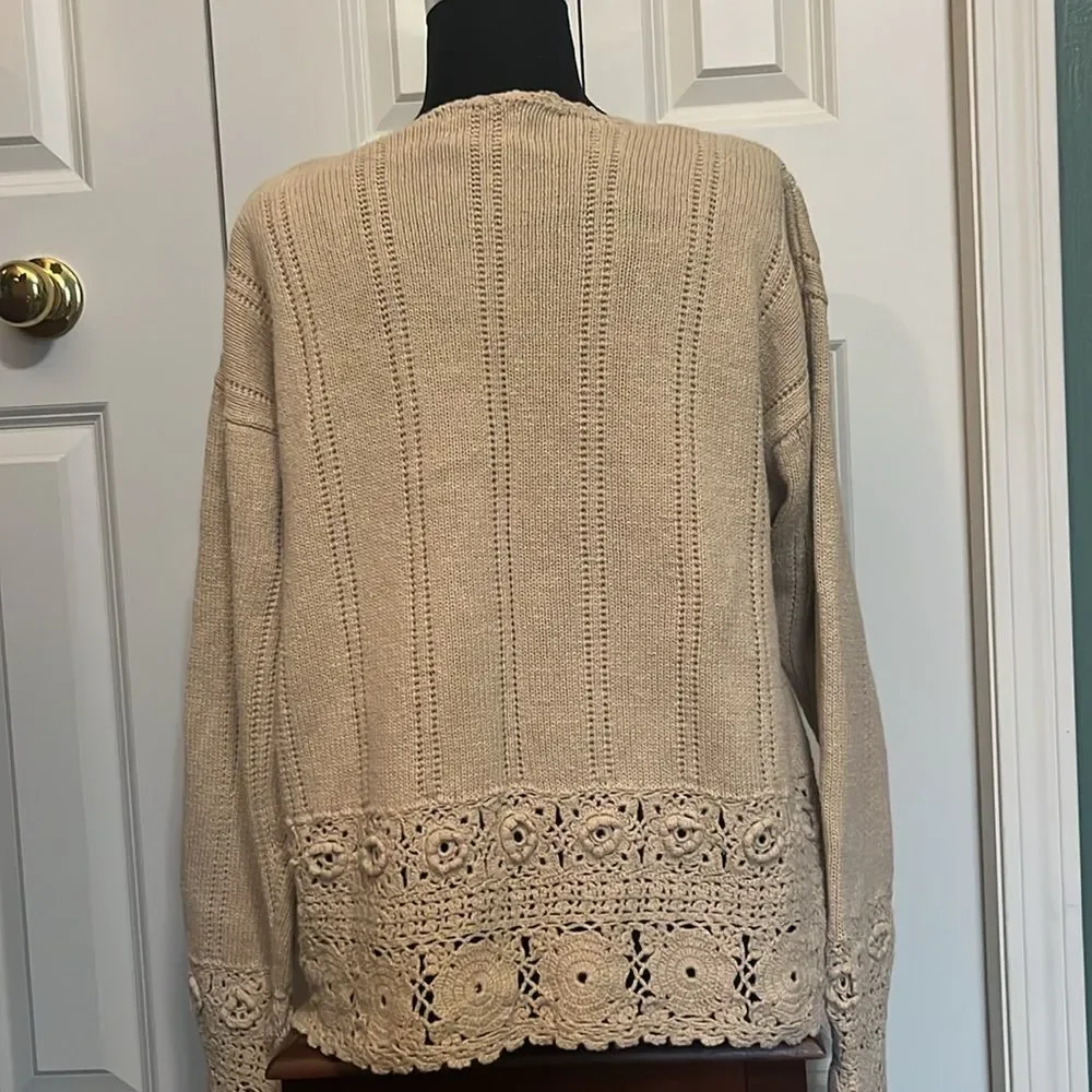 Vintage OBR Crochet Button Down Cardigan Sweater Cottage Core Classic Preppy L